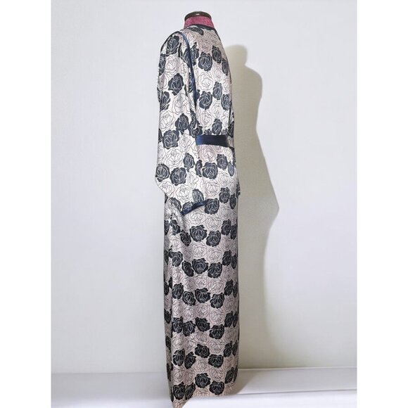 Natori Floral Print Long Sleeve Silky Multicolored Pocketed Robe With Belt - Picture 6 of 16
